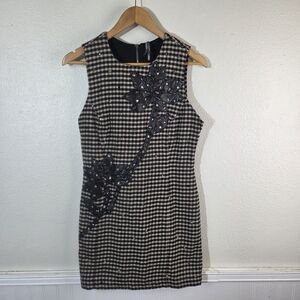 Anthropologie Beaded Check Sheath Dress S Embellished Floral Sleeveless